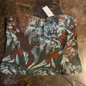 Urban Outfitters Strapless Blue and Brown Crop Top